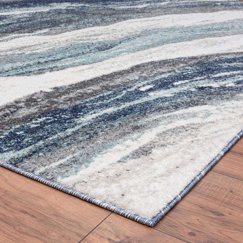 Tapis bleu abstrait Alayaa, Tapis de couloir de 2 pi x 7 pi