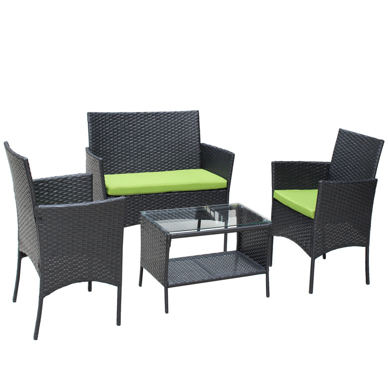 Ensemble de canapé d'extérieur 4 pièces, Coussin vert / cadre gris