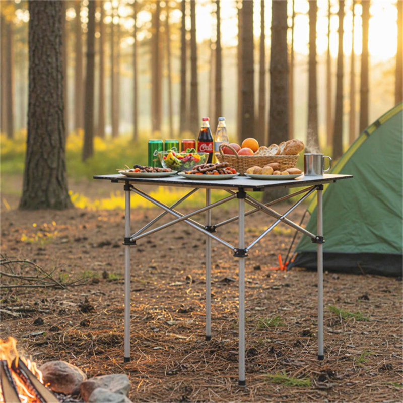 Pliant de camping - 28 x 28 x 27,5 pouces - Aluminium - 1 pièce - Table de camping - Argent - Pliable avec sac de transport