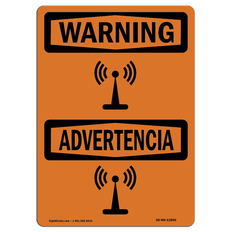 Symbole binaire en aluminium de danger radiofréquence 12 x 18, H 24 po x l 18 po x P 0,1 po