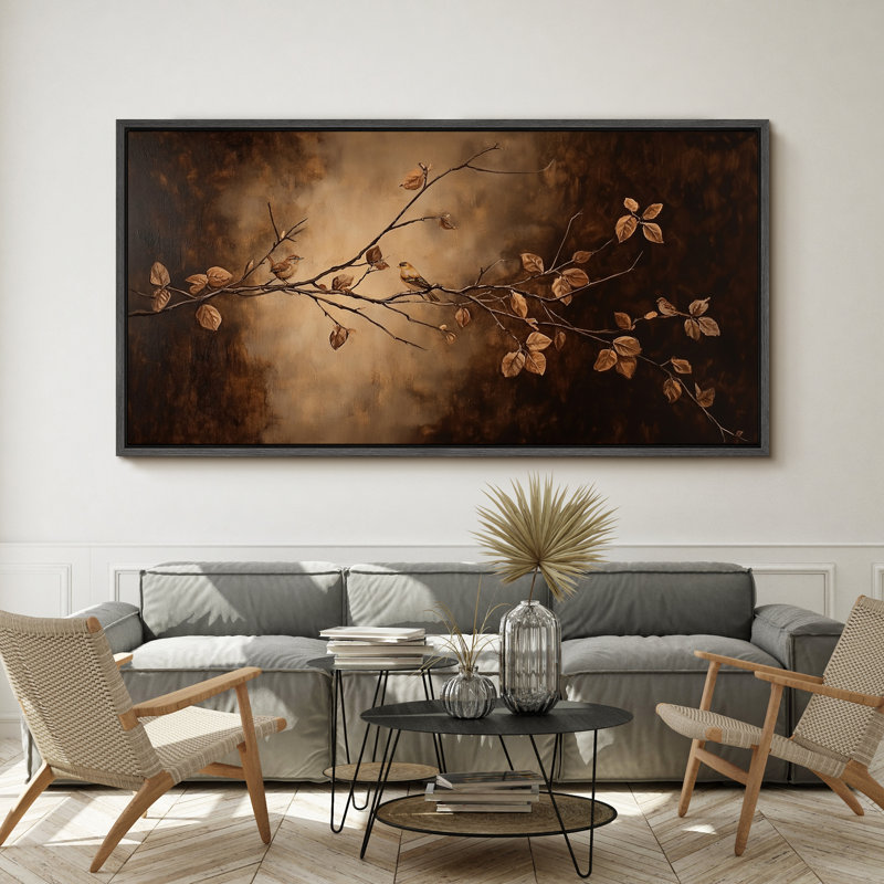 Large Framed Canvas Print Wall Art - Moody Floral Print for Dark Academic Decor, Black, 30" H x 60" W