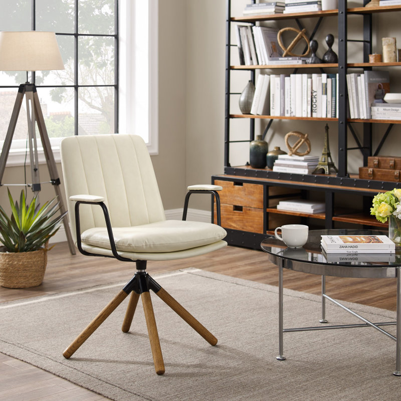 Fauteuil pivotant en similicuir et brun de 23 po, Blanc cassé