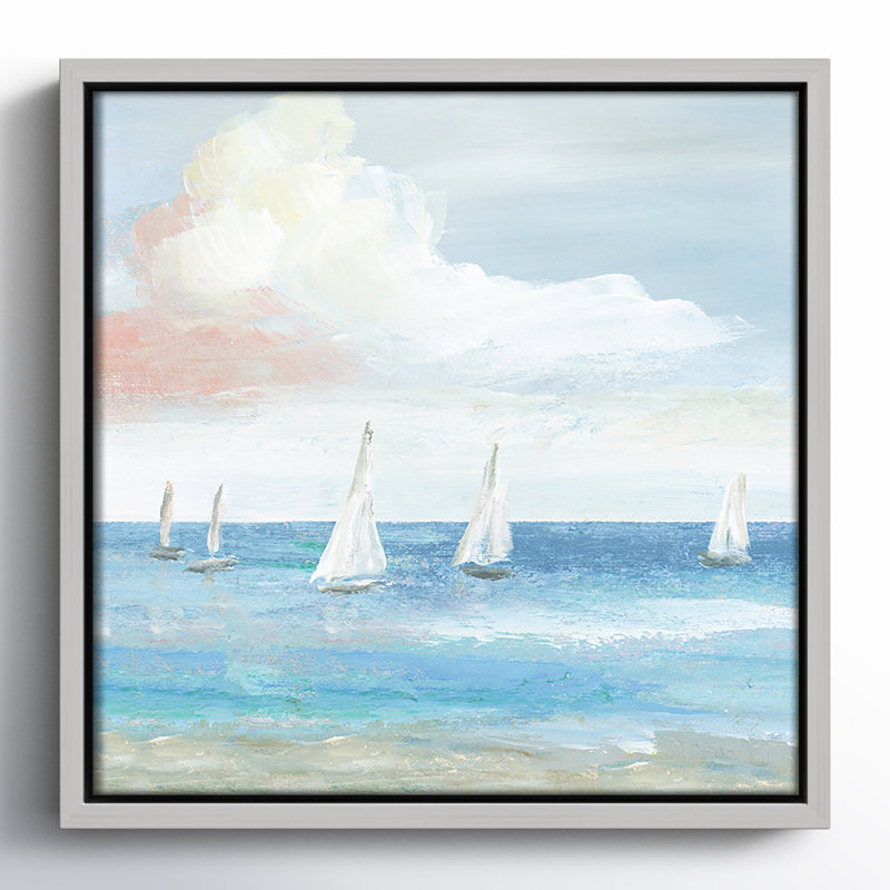 Beach Sail Bliss by Nan - Floater Frame Print on Canvas, 17.5" H x 17.5" W x 2" D, Silver