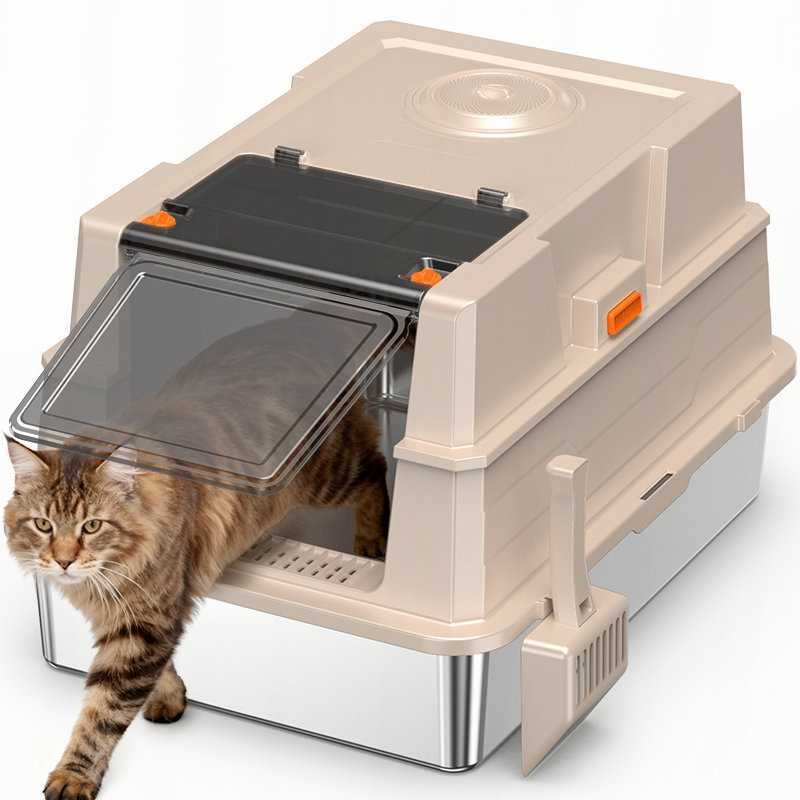 Grande grande litière pour chat en acier inoxydable avec côtés hauts