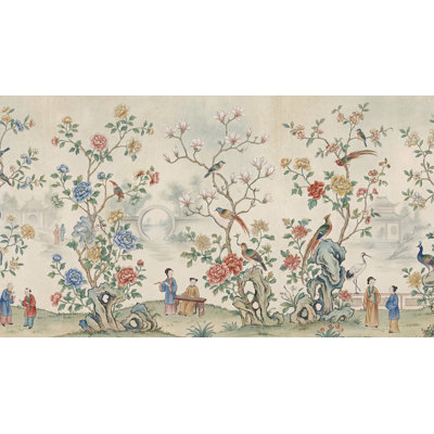 Toile Wallpaper Floral Birds Removable Wall Decor