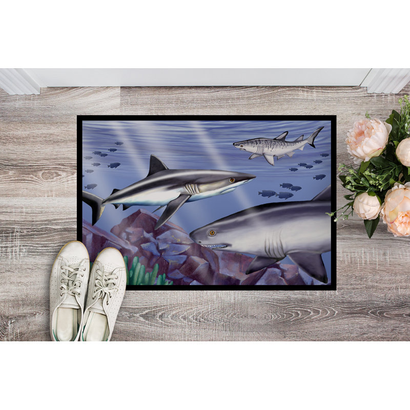 Paillasson d’extérieur antidérapant Jonty Sharks, Rectangle 2 pi x 3 pi