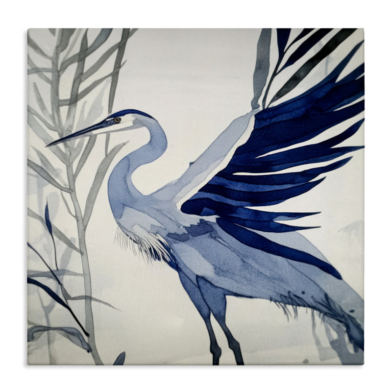«Whimsical Blue Heron», conception par Mona Grace, H 36 po x l 36 po