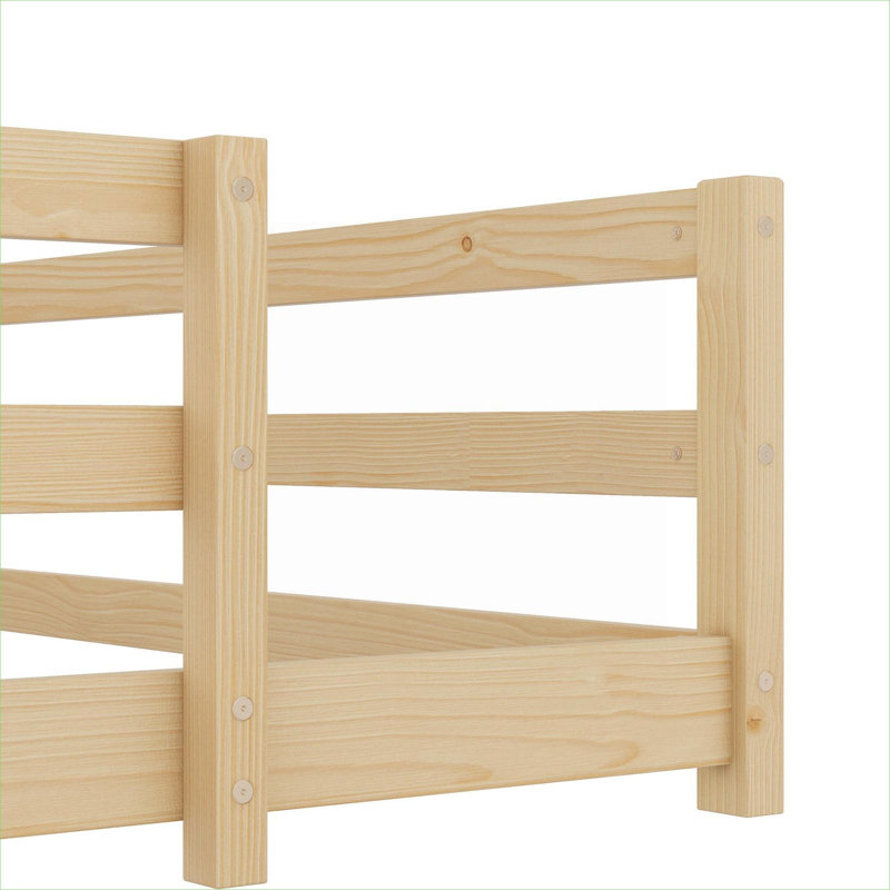 Oak Solid Wood Montessori Floor Platform Bed, Full Size Fenced Bed for Kids Boys and Girls Bedroom Use, Natural, Full