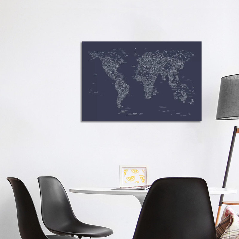 Font World Map (Navy Blue)- Gallery-Wrapped Canvas Giclée, 26" H x 40" W