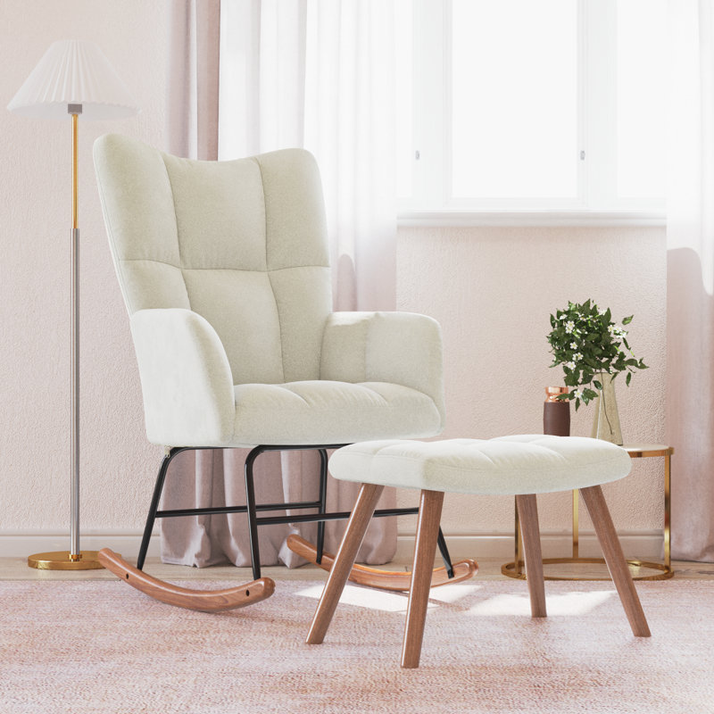 Chaise berçante avec tabouret Latitude Run® Latitude Run®, Blanc crème, Noyer