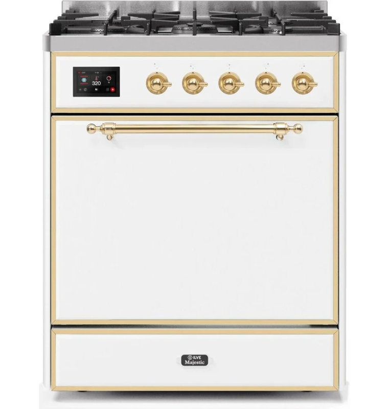 Majestic II 30" 4 cu.ft. Freestanding Dual Fuel with Convection Oven, Natural Gas, White/Brass