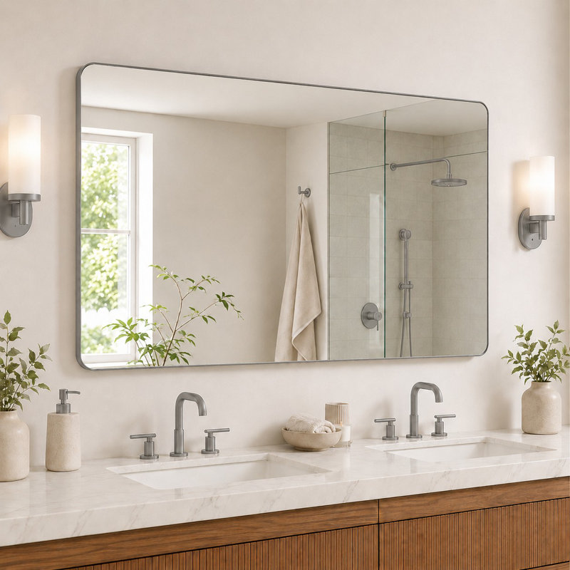 Miroir mural Leyat, 60 po x 36 po, Gris