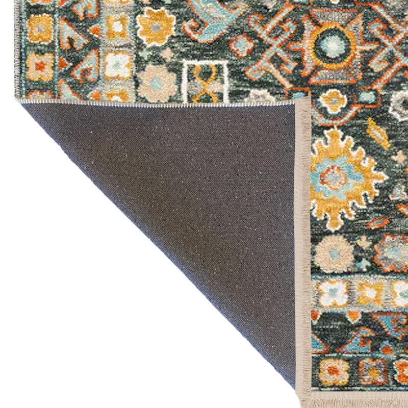 Tapis décoratif multicolore multicolore à motif frangé, Tapis de couloir 3 pi 3,37 po x 6 pi 6,74 po
