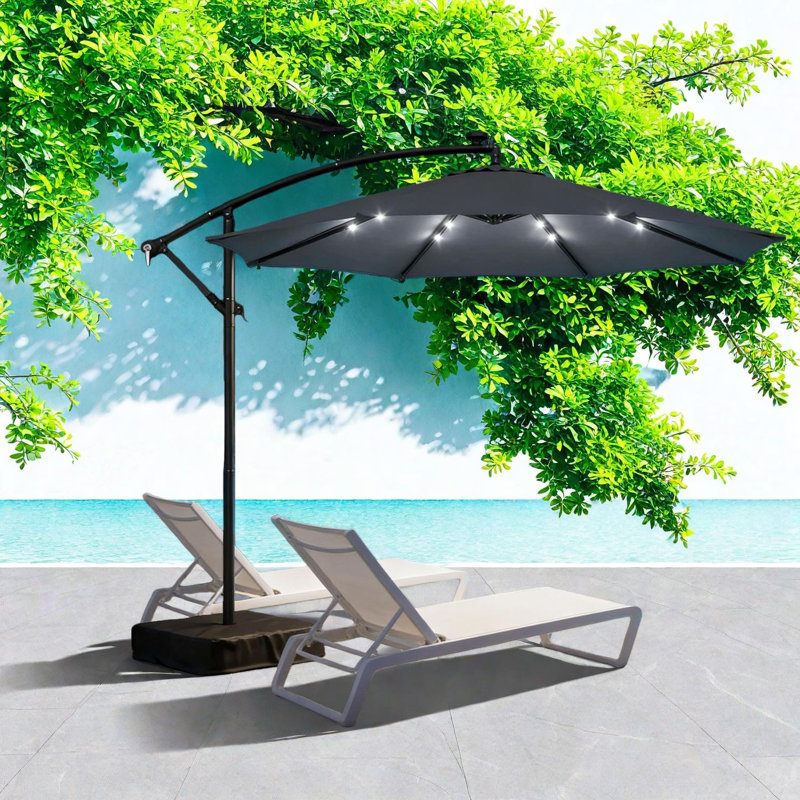 Parasol de patio en porte-à-faux à énergie solaire, abat-jour moderne en polyester acier