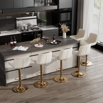Modern Swivel Bar Chairs, Adjustable Velvet Upholstered Barstools