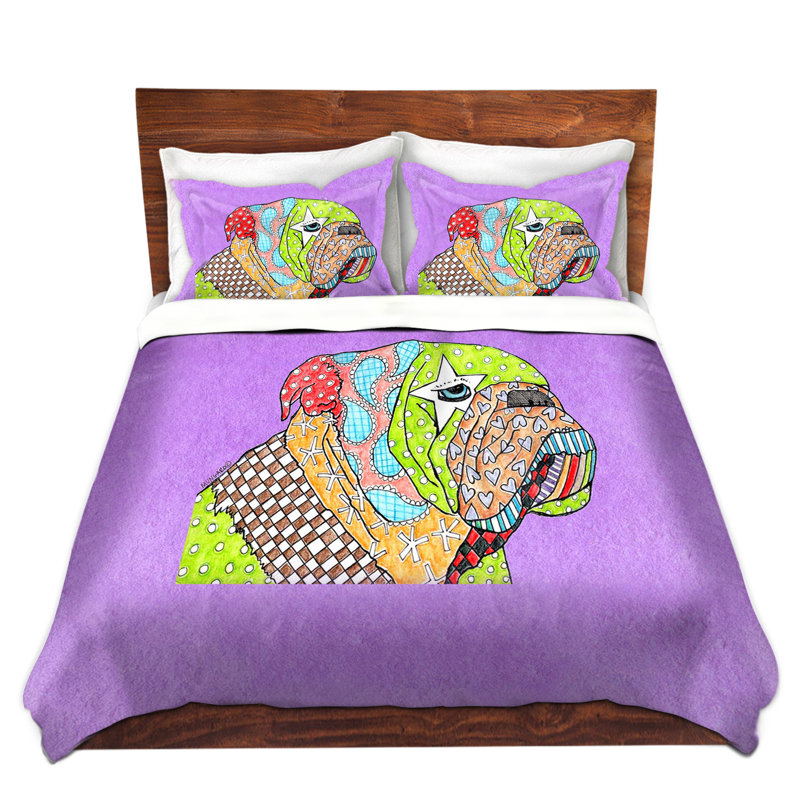 Ensembles de housse de couette très grand DiaNoche en microfibre par Marley Ungaro - English Bulldog Violet