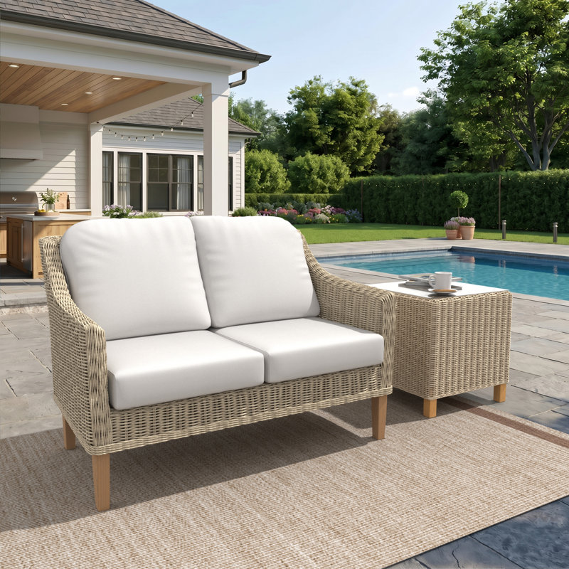 Amala Sunbrella® Indoor/Outdoor Loveseat Cushion, Canvas Natural Sunbrella® Canvas