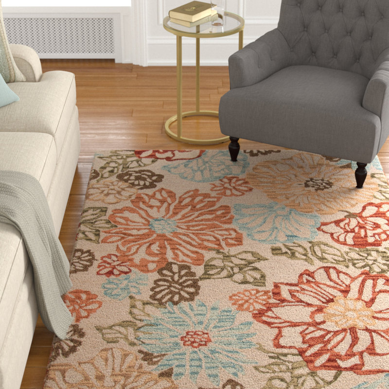 Tapis beige en laine touffeté à la main Arlott, Rectangle 5 pi x 8 pi