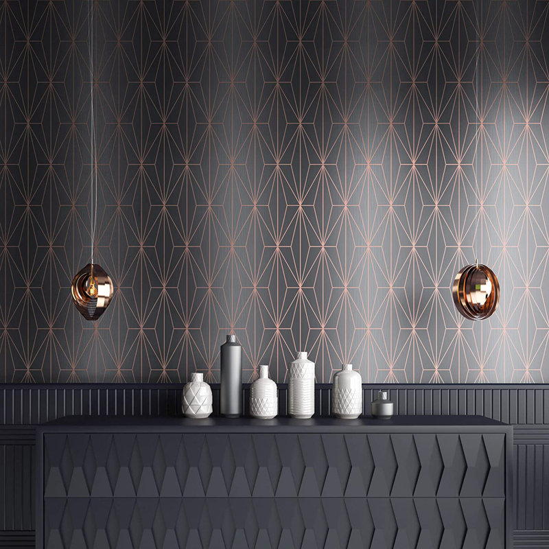 Starr 10.05m x 53cm Textured Metallic Finish Wallpaper Roll, Charcoal/Rose Gold