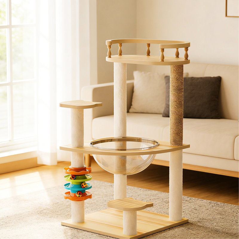 Tour pour arbre à chat 32,2 po pour l'intérieur, mettant en vedette des poteaux à gratter couverts, un perchoir supérieur, de l'acrylique et des rassemblements amusants remplis d'amusement équipés de jouets aimants