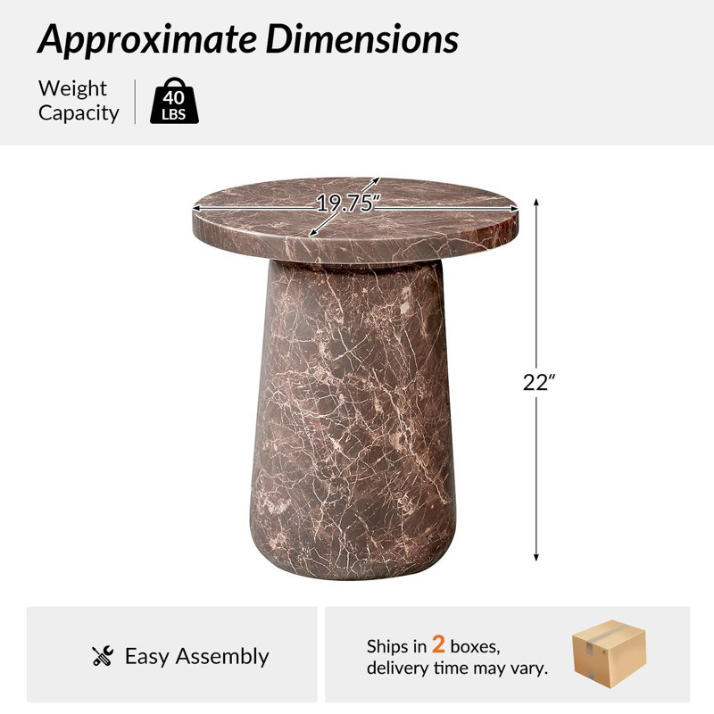 Table de bout à plateau en béton 22 po avec assemblage simple Watterson, Reddish Brown