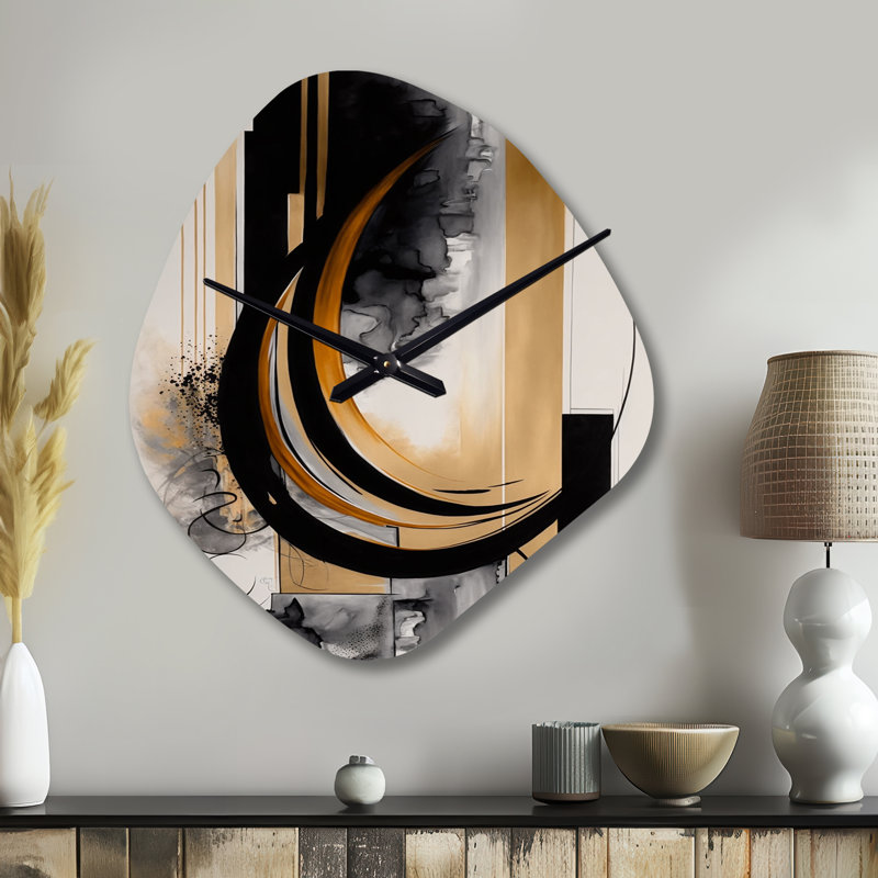 Or tactile Art déco II - horloge murale asymétrique abstraite en métal, impression d'horloge murale moderne unique, Petit