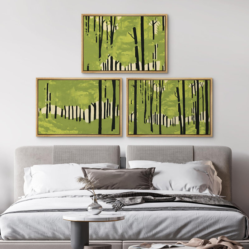 «Vibrant Green Birch Forest», 3 pièces, Encadré naturel, H 16 po x l 24 po