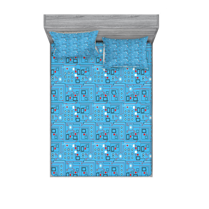 Microfiber Geometric Sheet Set, Full/Double Sheet Set with Fitted Sheet