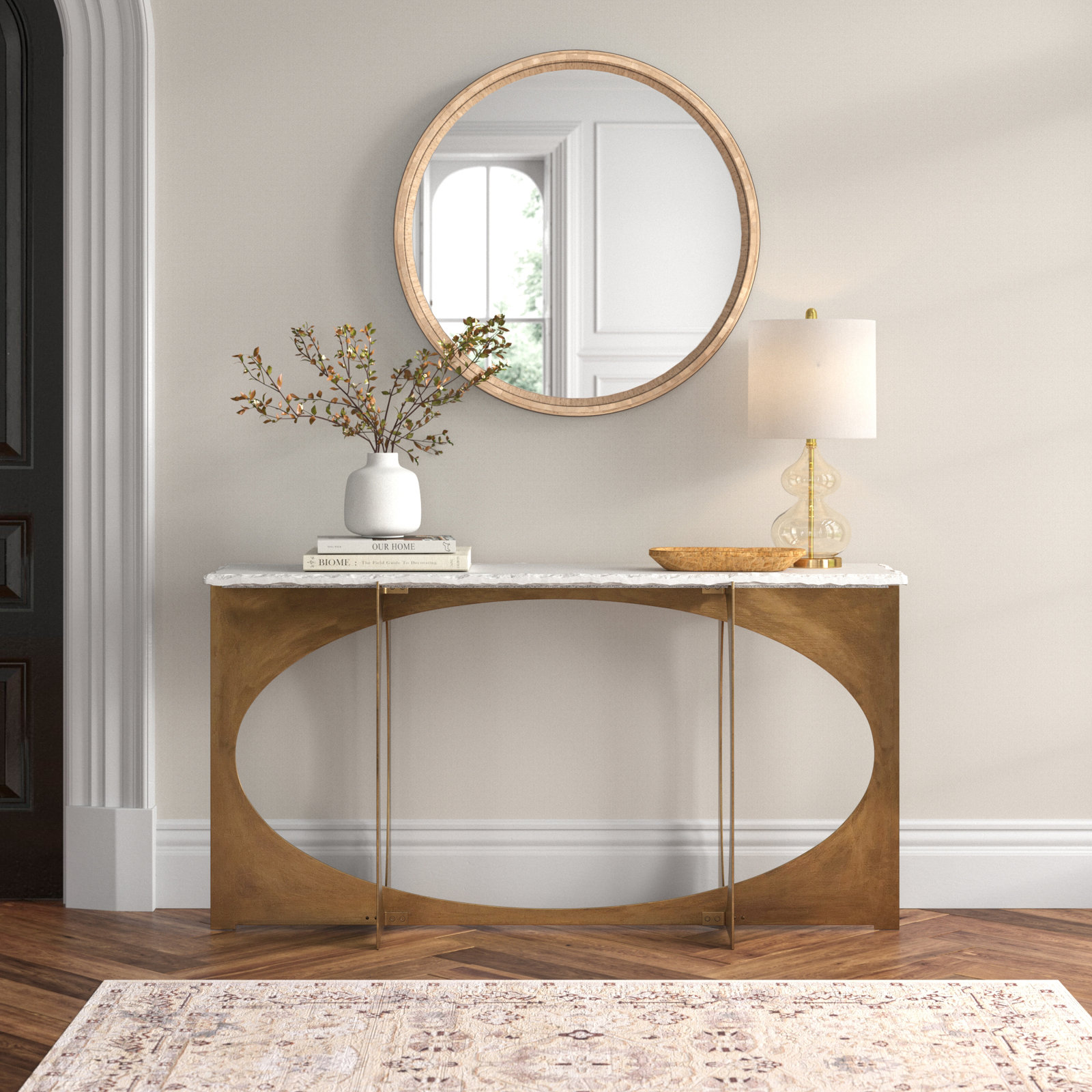 Giles 60'' Console Table, White/Gold