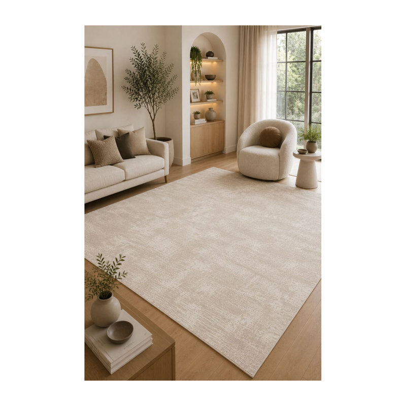 Tapis Duzce beige à rayures, motif moderne, lavable à la machine, antidérapant, pour salon et couloir.