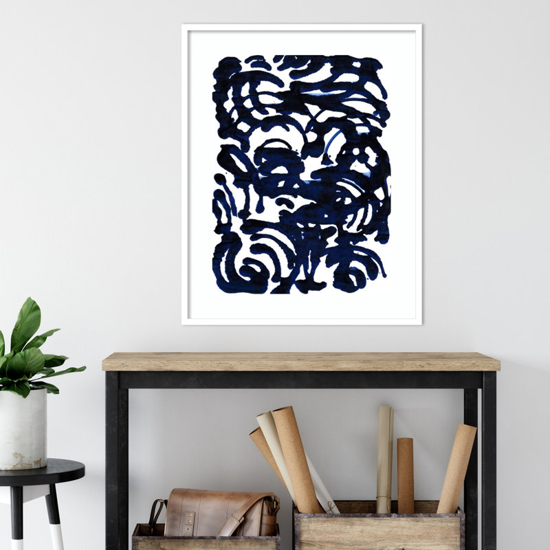 Indigo Swirls II par Jodi Fuchs - Reproduction d'art sur papier encadrée, H 35 po x l 28 po, Papier encadré blanc
