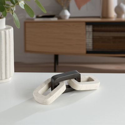 Usko Marble Chain Link Sculpture For Home Decor - Modern Decorative Objects Or Figurine And Statues Accent For Decorations For Living Room - 13", Ivory /Black