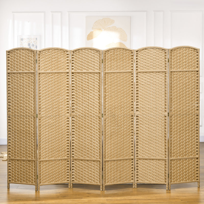 6 sangles pliantes à 6 panneaux, cloison de 5,6 pi d'intimité. Bois naturel, tissé à la main pour l'intimité de la chambre à coucher et du bureau personnel, écran.