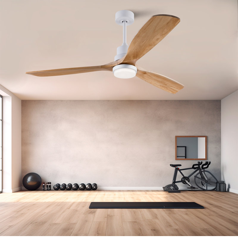 Hot Sales 60 Inch Modern Ceiling Fan With 3 Color Dimmable 3 Solide Wood Blades Remote Control Reversible DC Motor With Led Light