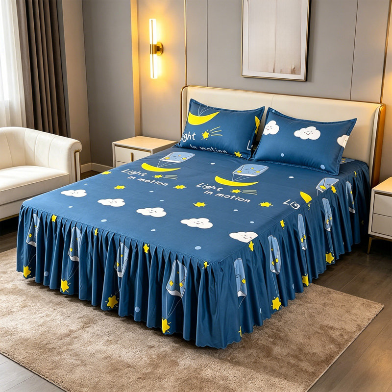 Jupe de lit en fibre de polyester, jupe de lit avec taies d'oreiller, ensemble de 3 pièces, couvre-lit à volants, couvre-lit, drap de lit élastique et volants