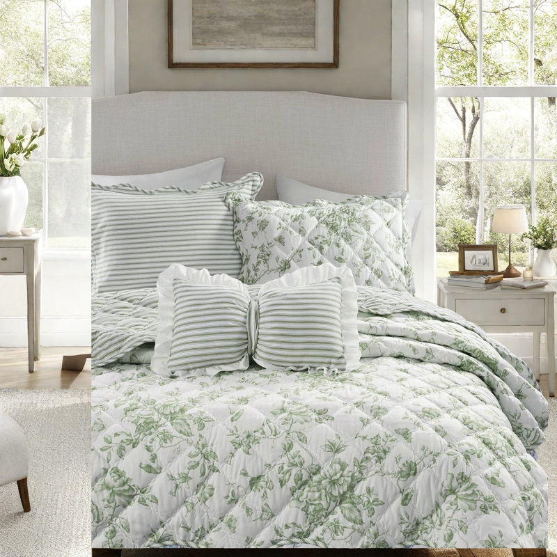 Ensembles de literie en microfibre douce, grand chalet à motif floral vert