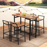 17 Storeys 5 Pcs Acacia Wood Bar Table Set Outdoor Bar Height Table & Chairs With Metal Frame