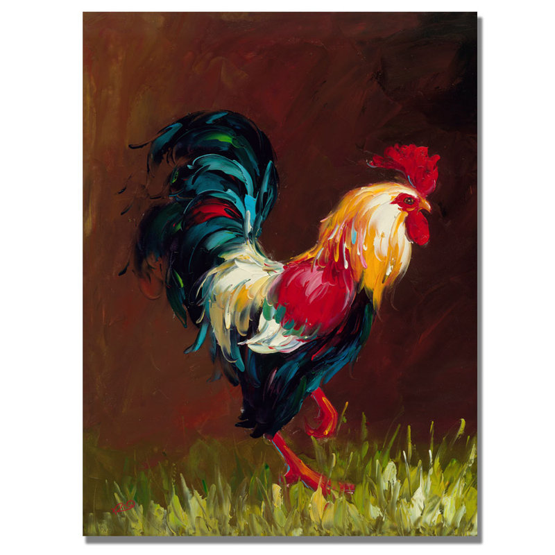 « coq » par rio, reproduction d’art sur toile tendue, H 24 po x l 18 po x P 2 po