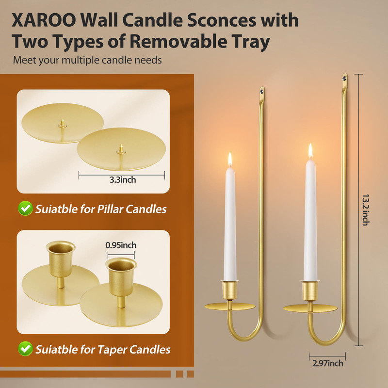 Candle Sconces Set of 2, Gold