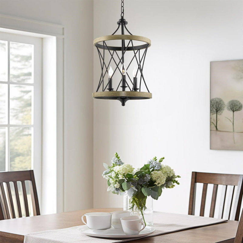 25" 3-Light Modern Farmhouse Pendant Light, Smoked Birch Finish