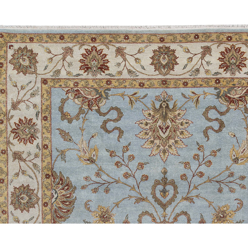 Tapis bleu clair et ivoire noué à la main de haute qualité