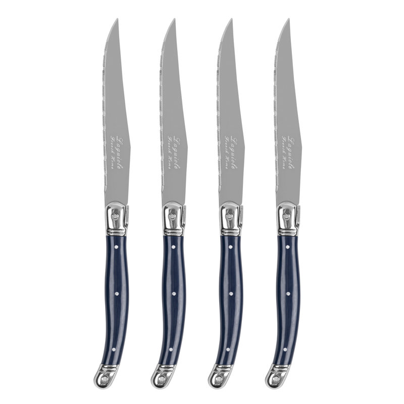 French Home Laguiole Connoisseur 4-Piece Steak Knife Set With Handles, Navy