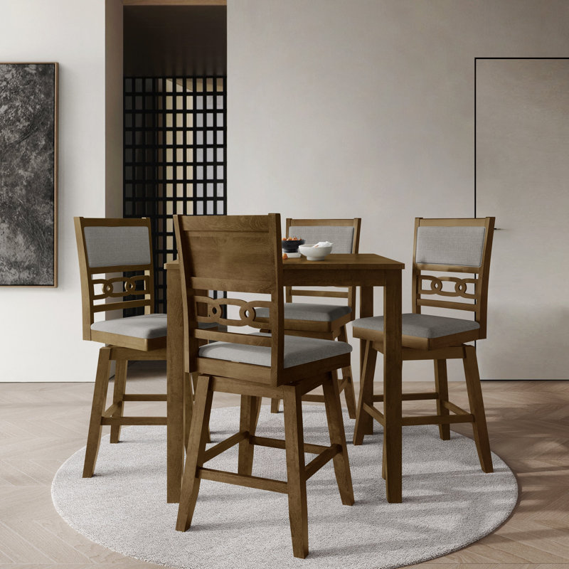 5-Piece Counter-Height Dining Set with Swivel Chairs and Square Table, Brown, Brown