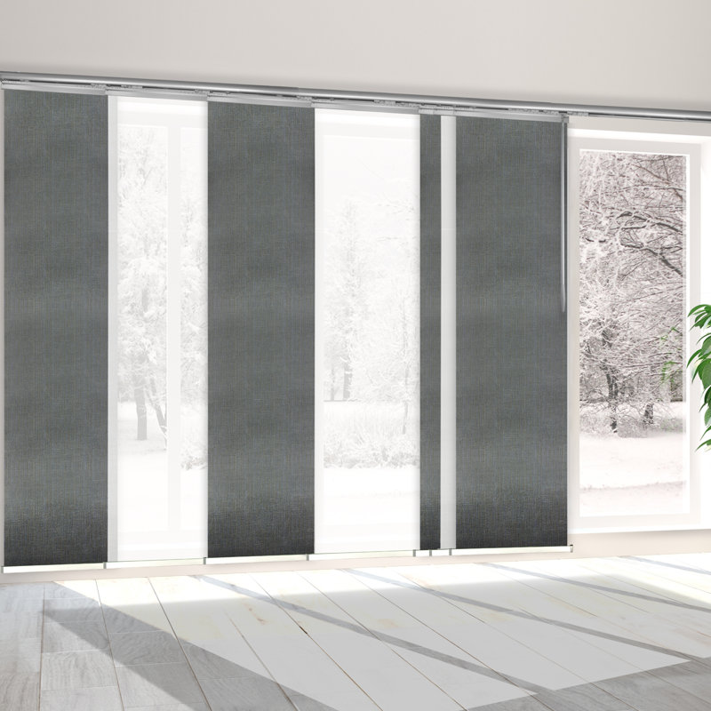 Rail extensible 7 panneaux à rail simple l 110 po -153 po x H 94 po, largeur de panneau 23,5 po, hiver, fumée, Argent / fumée