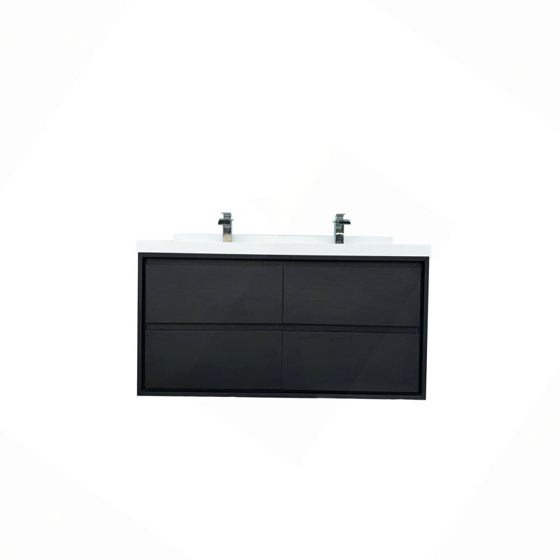 L 48,03 po x P 19,69 po x H 25,59 po, meuble-lavabo mural avec lavabo, Noir, 48"