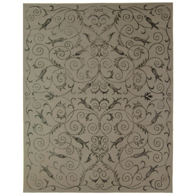 Tapis gris en soie / laine noué à la main