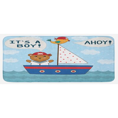 Baby Shower Theme It's A Boy In Nautical Style Bear And Bird In Boat Multicolor Kitchen Mat -  East Urban Home, 441FBC0FCB5D42829F2F3E6853EDF962