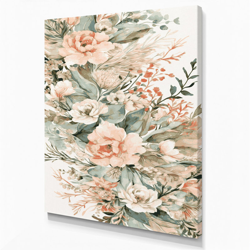 Aquarelle, art floral sur toile beige 13, 11" H x 14" W