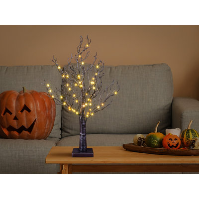 24in Lighted Willow Tree Bonsai 70 Mini Led Lights Artificial Black Birch Tree For Home, Festival, Nativity, Party, And Christmas Decoration, Plug In Or Battery (black)