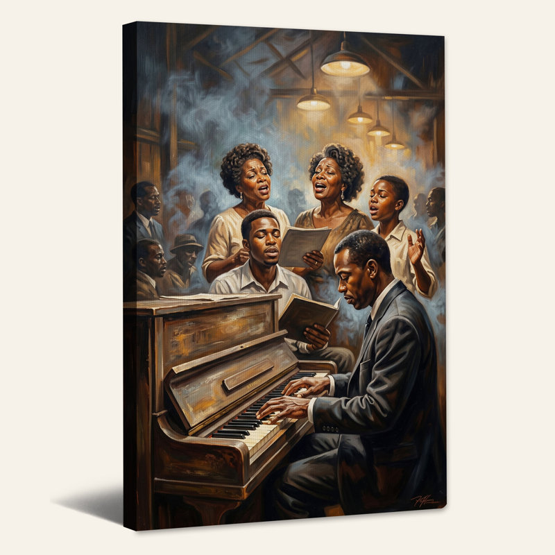«African American Choir Singing at Upright Piano», art mural sur toile, H 36 po x l 24 po